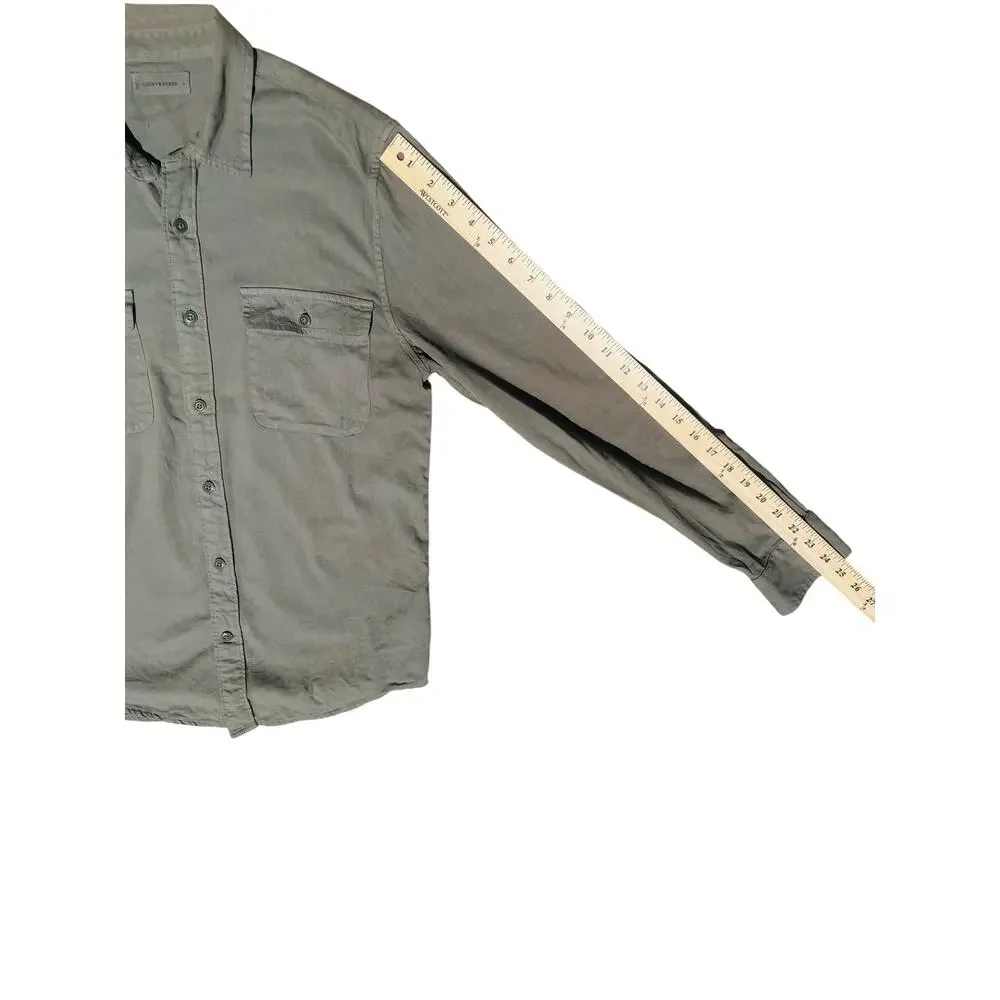 Lucky Brand Men's Military Long Sleeve Button Down Shirt Olive Green Sz Small
